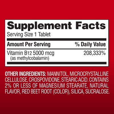 Member’S Mark Vitamin B12 Quick Dissolve Tablets, 5000 Mcg, Cherry, 300 Ct.