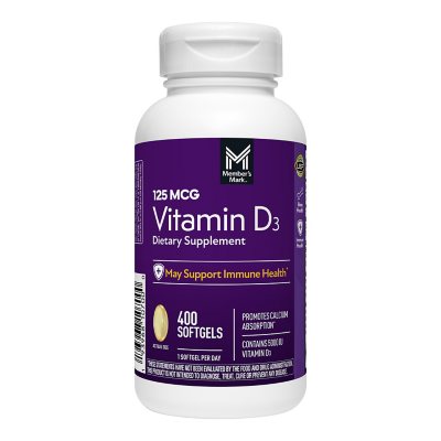 Member'S Mark Vitamin D3 Softgels, 125 Mcg, 400 Ct.