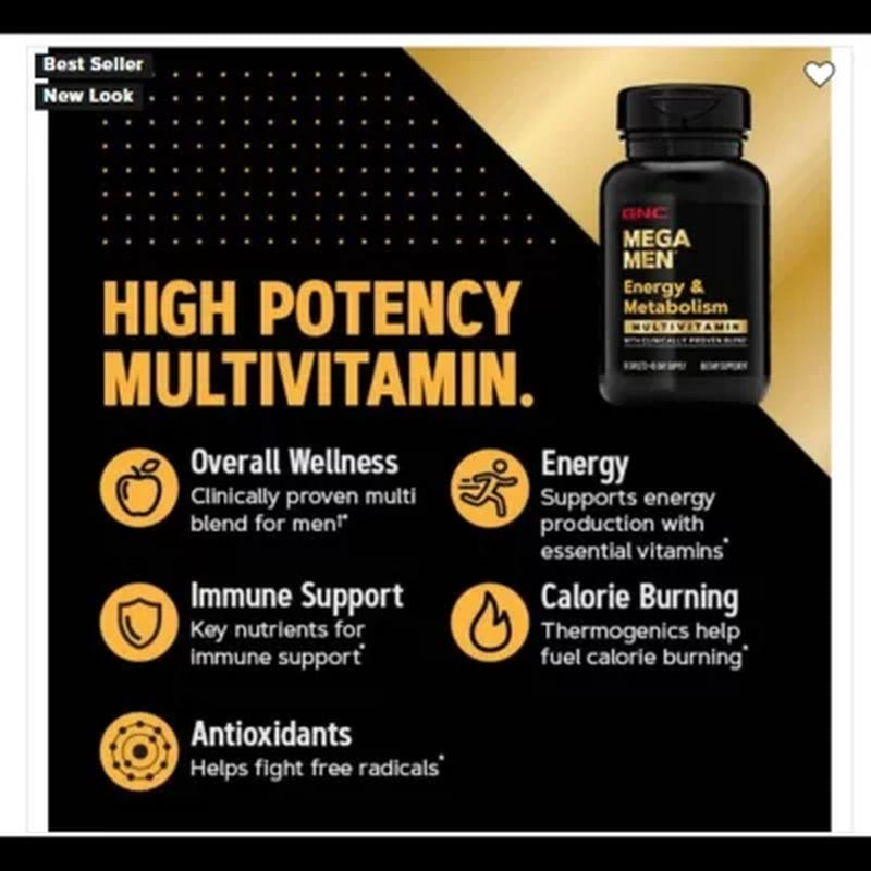 GNC Mega Men Energy and Metabolism Multivitamin Caplets, 180 Ct.