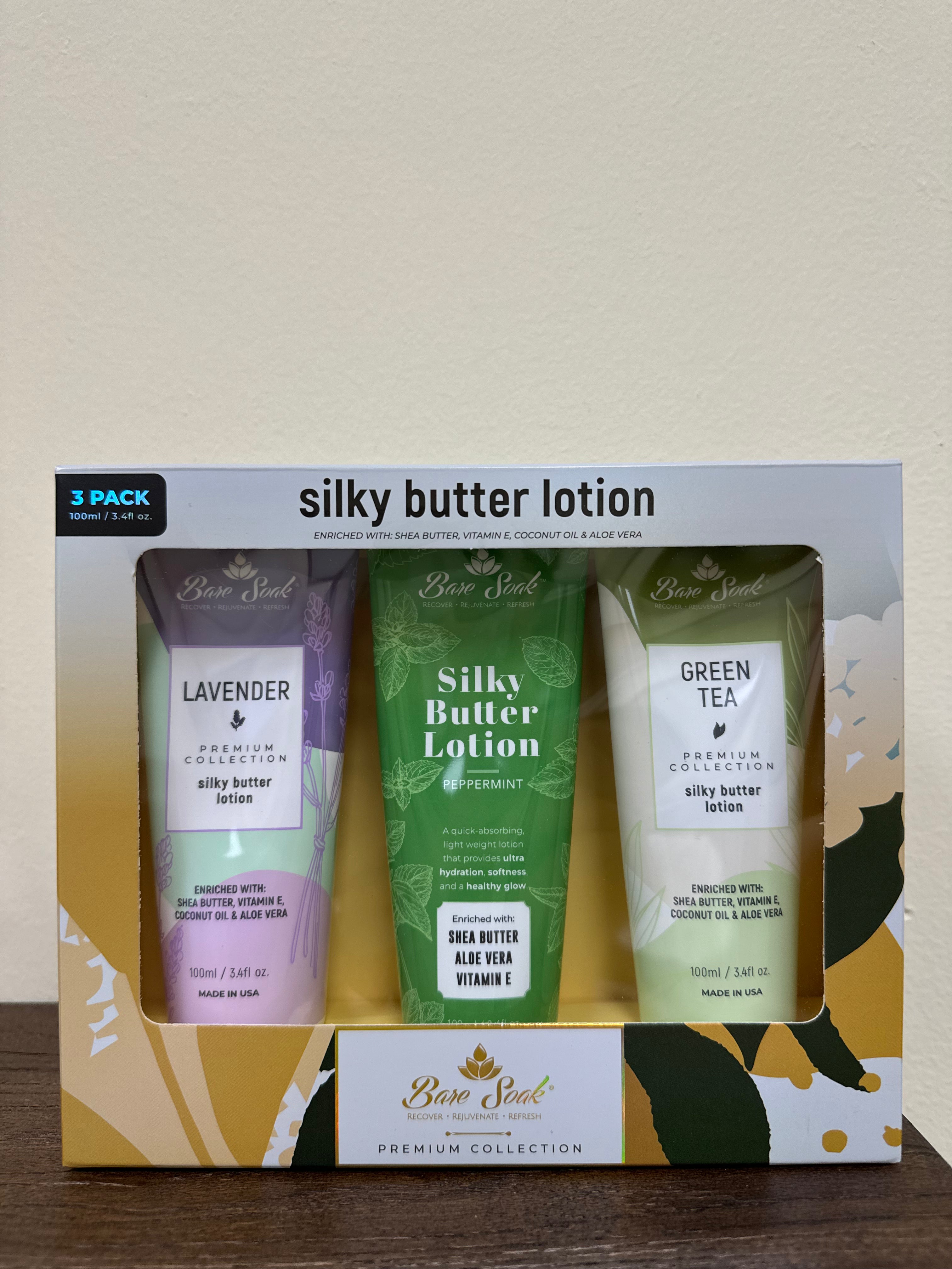 Sữa dưỡng thể Bare Soak Silky Butter cho tay và chân - Giàu bơ hạt mỡ, lô hội và vitamin E - Dưỡng ẩm, cấp nước, chăm sóc da, giảm khô da. Gói 3
