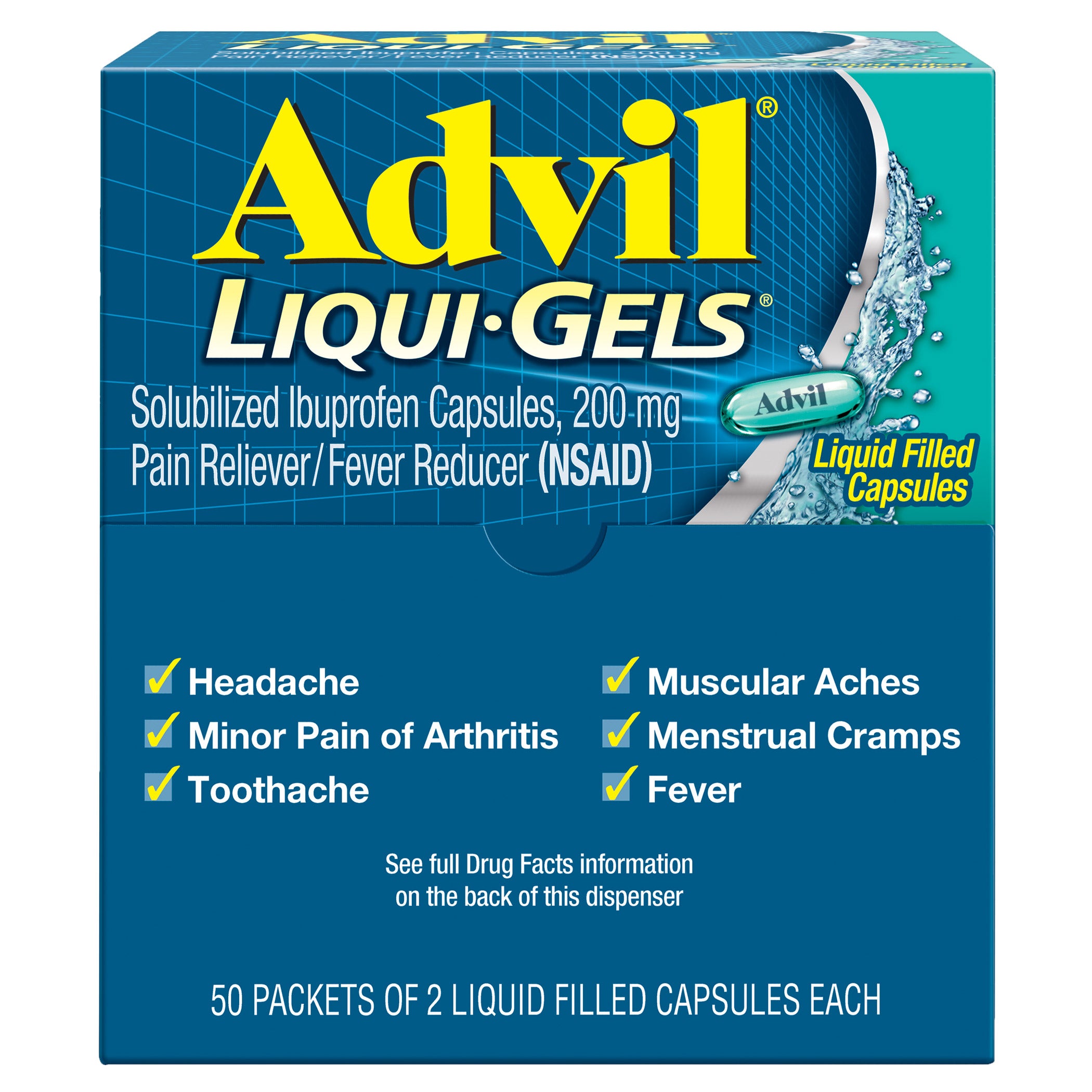 Liqui-Gels Ibuprofen Dispenser Box, 2 Capsules, 50-Count