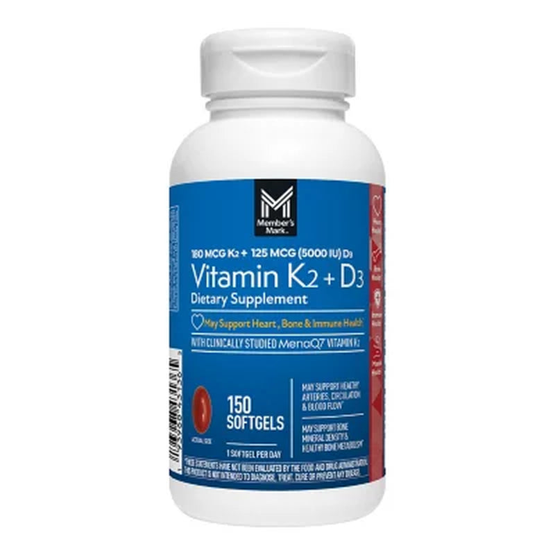 Member'S Mark Vitamin K2 + D3 Softgels, 150 Ct.