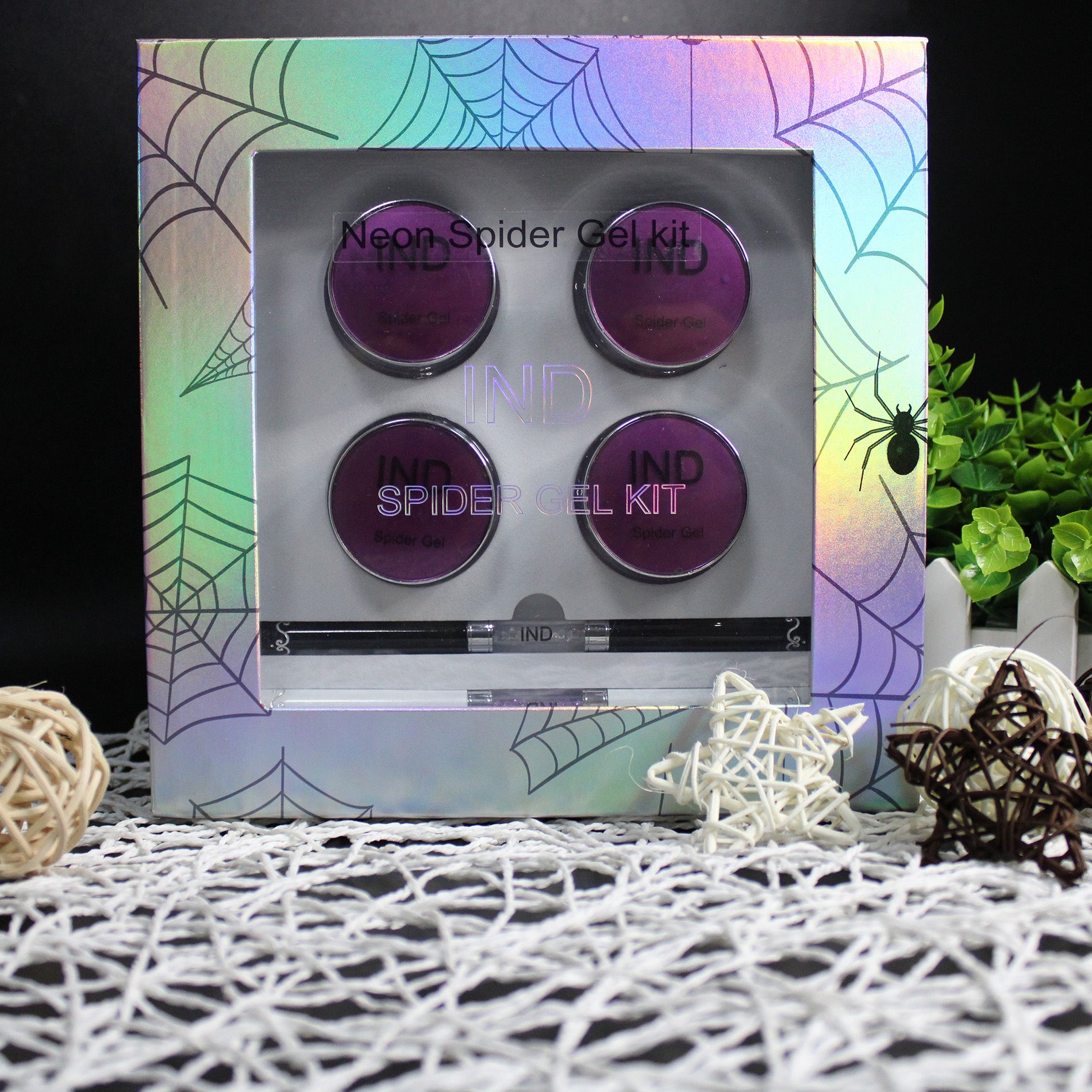 IND Spider Gel Kit 4 Màu Neon 10ml Kèm 2 Cọ Vẽ
