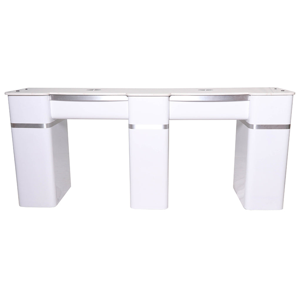 Bàn Nail - T20W - Bàn Đôi Có Nắp Thông Hơi - Trắng Bạc Shiney