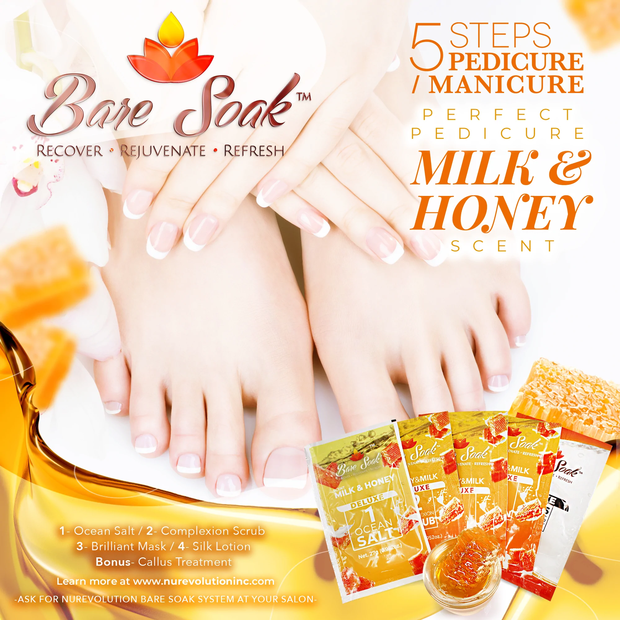 NuRevolution Deluxe 5 Steps Pedicure - Mật ong & Sữa