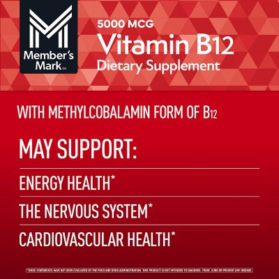 Member’S Mark Vitamin B12 Quick Dissolve Tablets, 5000 Mcg, Cherry, 300 Ct.