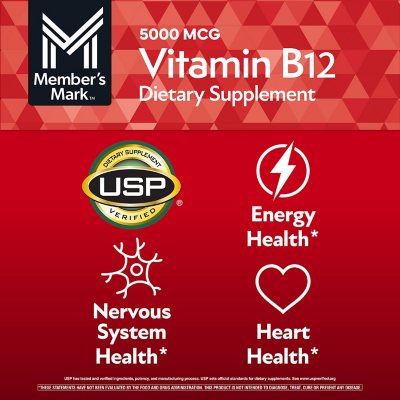 Member’S Mark Vitamin B12 Quick Dissolve Tablets, 5000 Mcg, Cherry, 300 Ct.