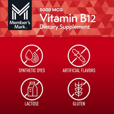 Member’S Mark Vitamin B12 Quick Dissolve Tablets, 5000 Mcg, Cherry, 300 Ct.