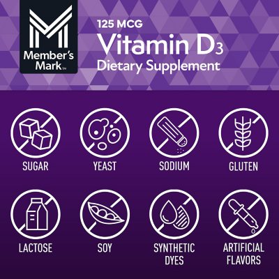 Member'S Mark Vitamin D3 Softgels, 125 Mcg, 400 Ct.