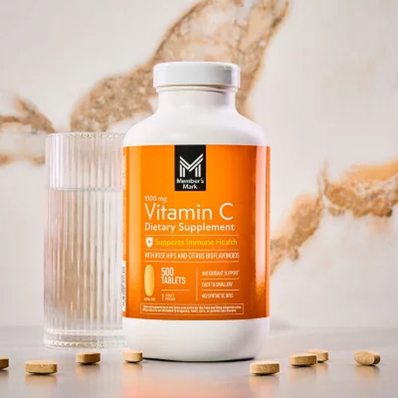 Member'S Mark Vitamin C plus Citrus Bioflavonoids & Rose Hips Tablets, 1000Mg, 500 Ct.