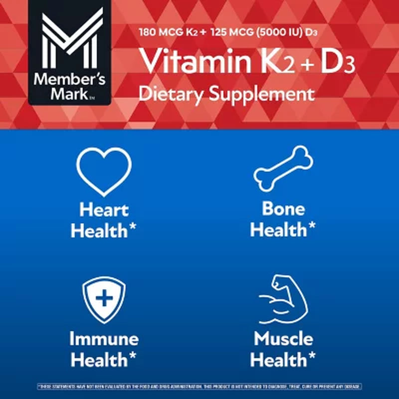 Member'S Mark Vitamin K2 + D3 Softgels, 150 Ct.