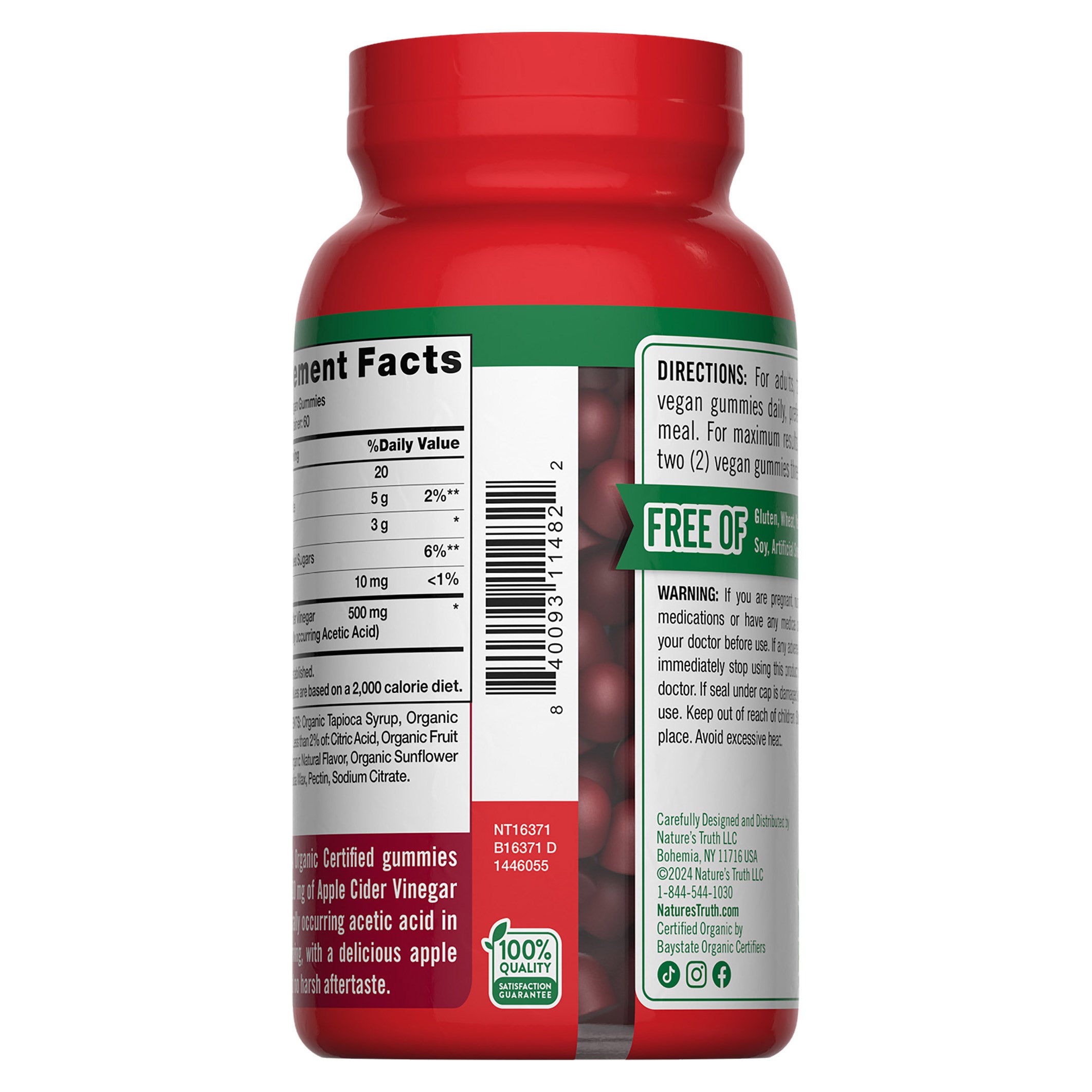 USDA Organic Apple Cider Vinegar 500 Mg., 120 Gummies