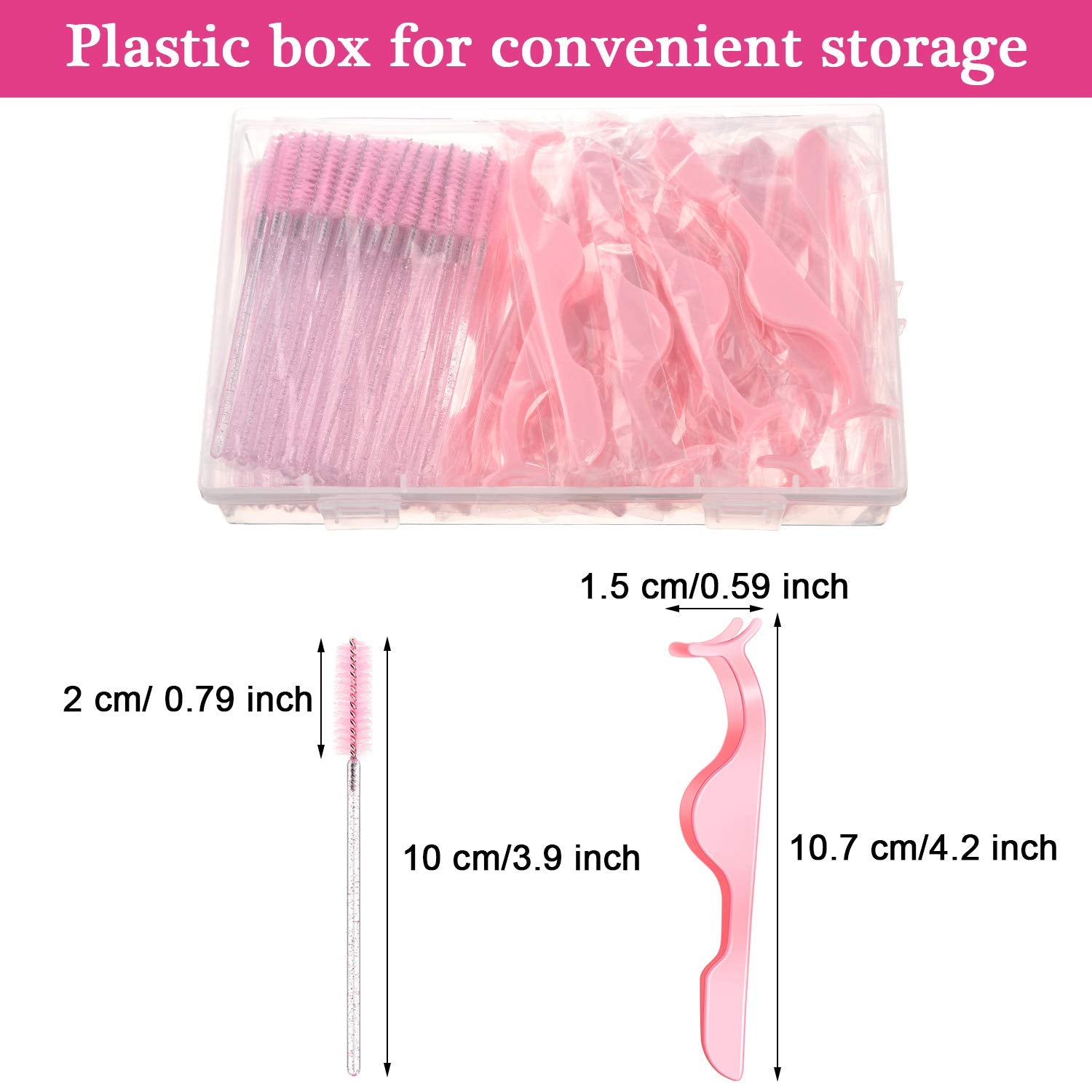 24Pc Plastic Eyelash Extension Tweezers & 100Pc Eyelash Brush Mascara Wands Applicator (Pink)