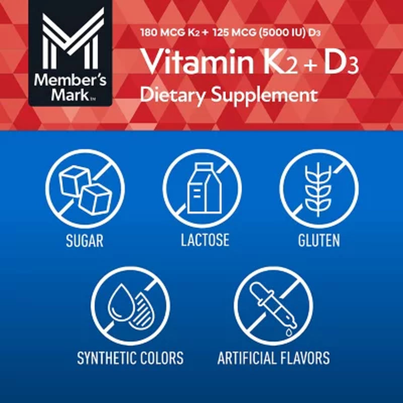 Member'S Mark Vitamin K2 + D3 Softgels, 150 Ct.