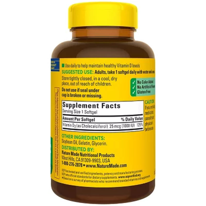 Nature Made Vitamin D 1000 IU Softgels, 650 Ct.