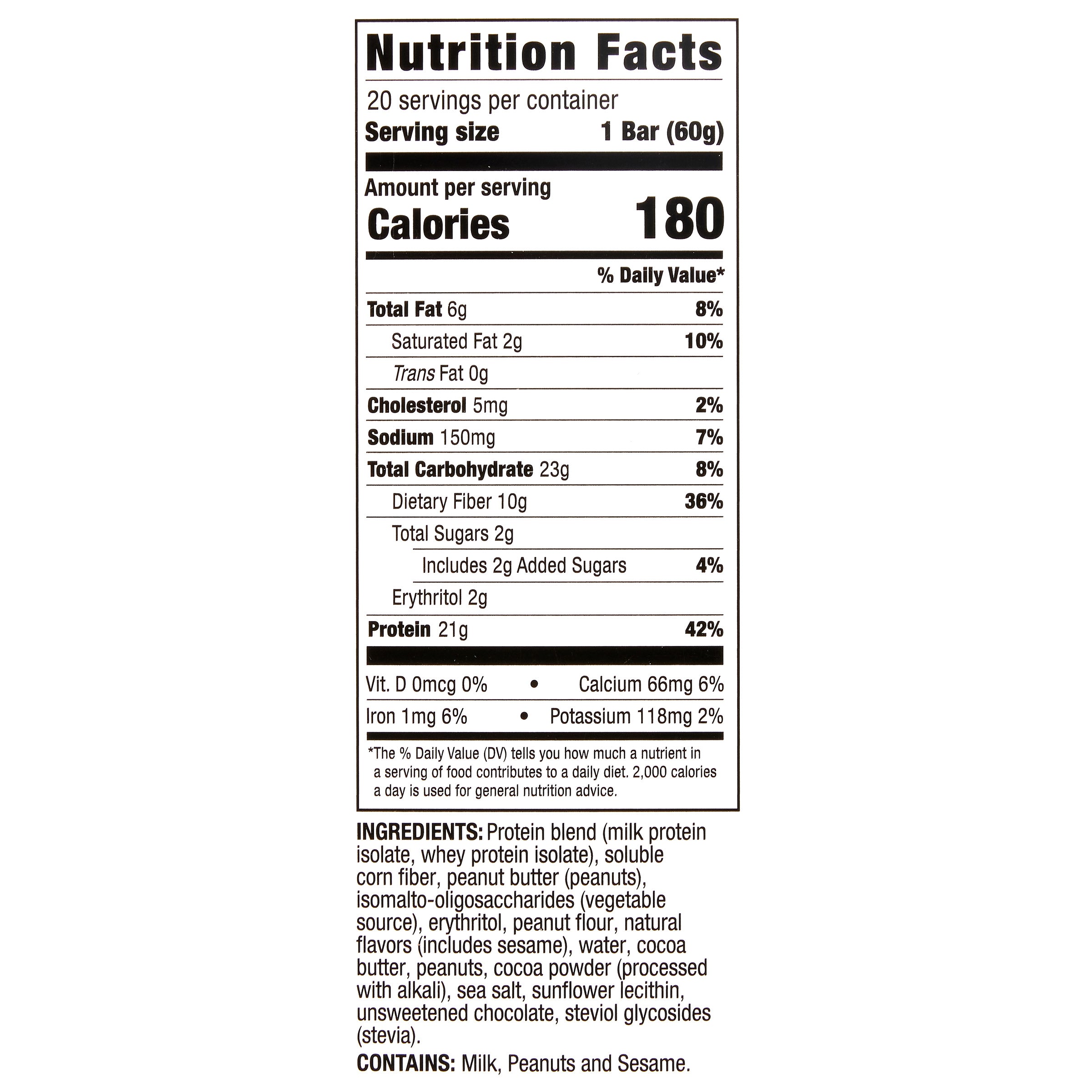 Protein Bars Chocolate Peanut Butter Chunk 2.12 Oz, 20-Count
