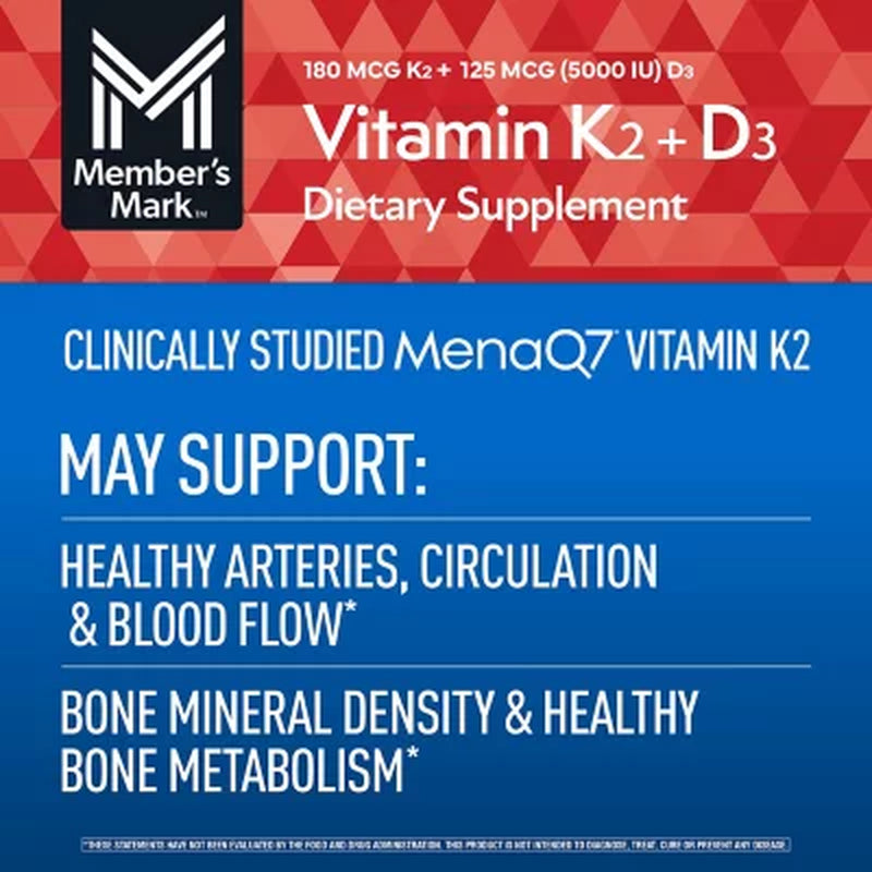 Member'S Mark Vitamin K2 + D3 Softgels, 150 Ct.