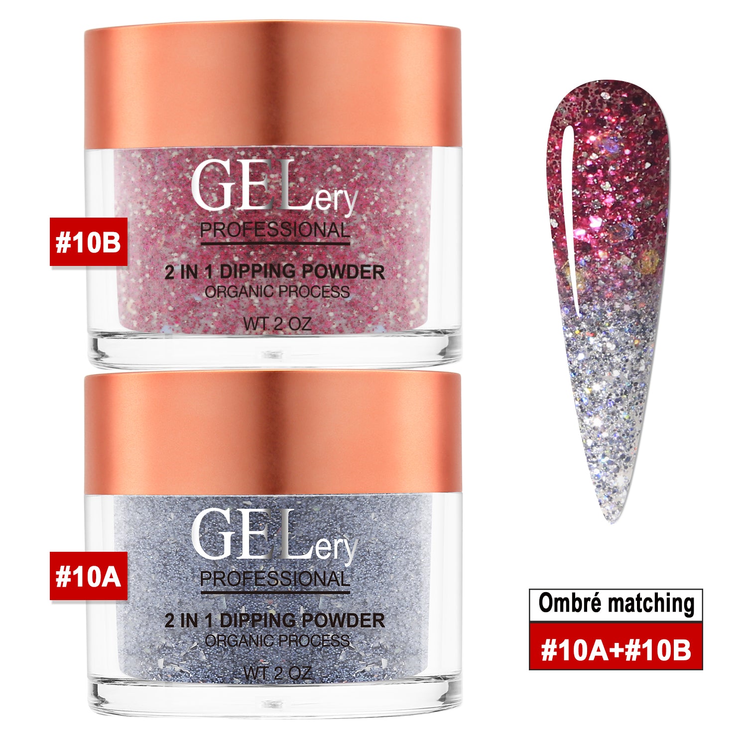 GELery Ombre Dipping Set - #10A + 10B - Free Easy Easy Ombre Base Gel 0.5oz