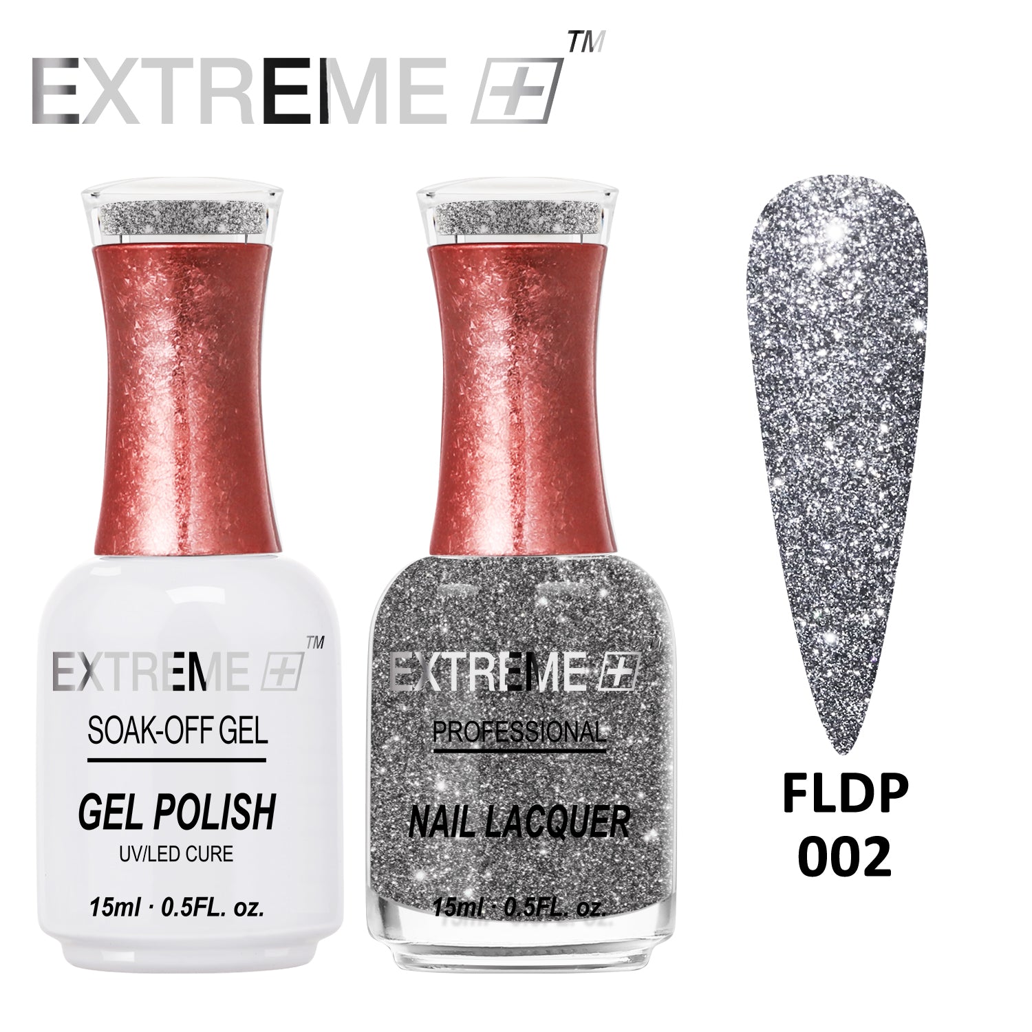 EXTREME+ Đèn pin trên Nail Bộ đôi Gel lấp lánh phản quang - #002 Iron