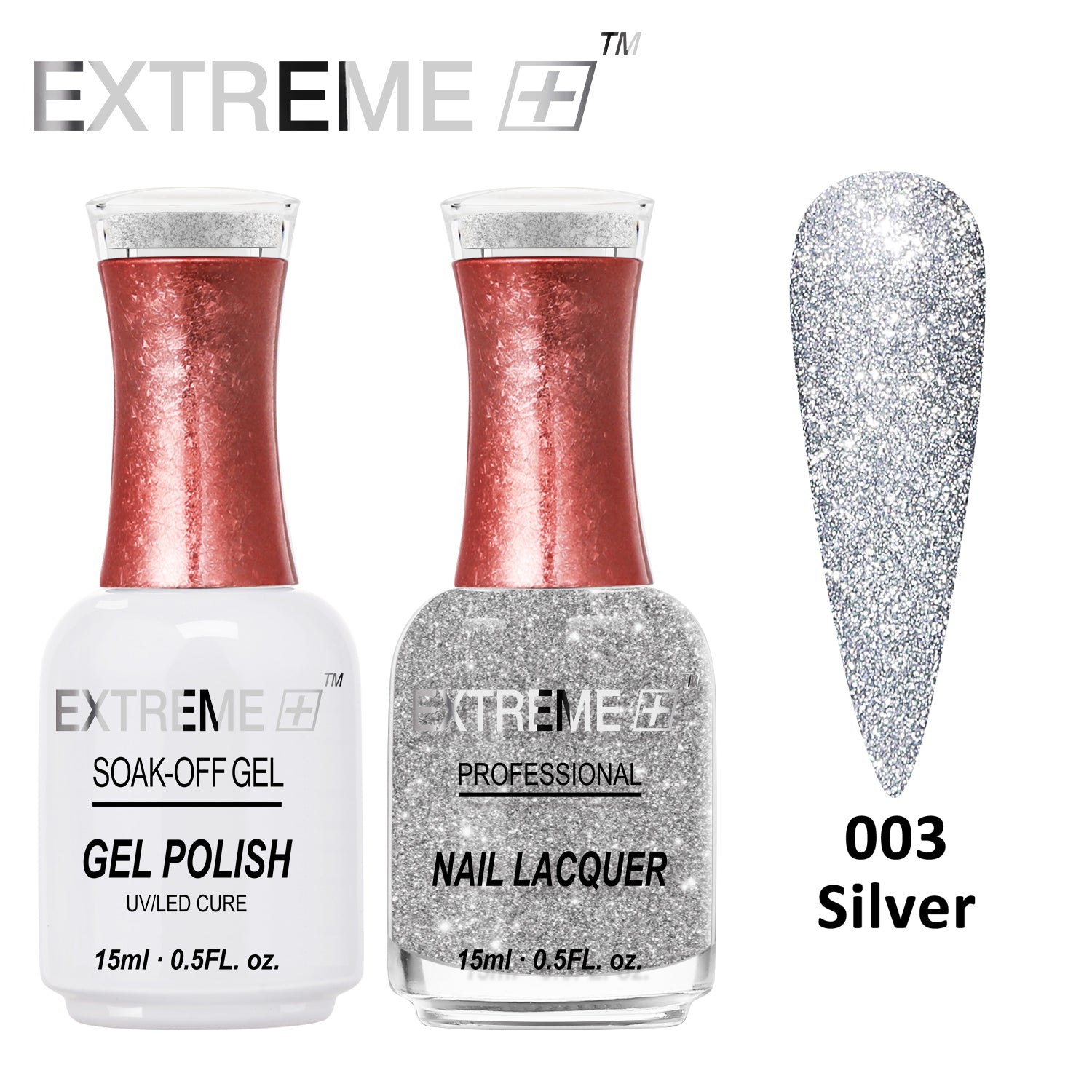 EXTREME+ Đèn pin trên Nail Bộ đôi Gel lấp lánh phản quang - #003 Silver