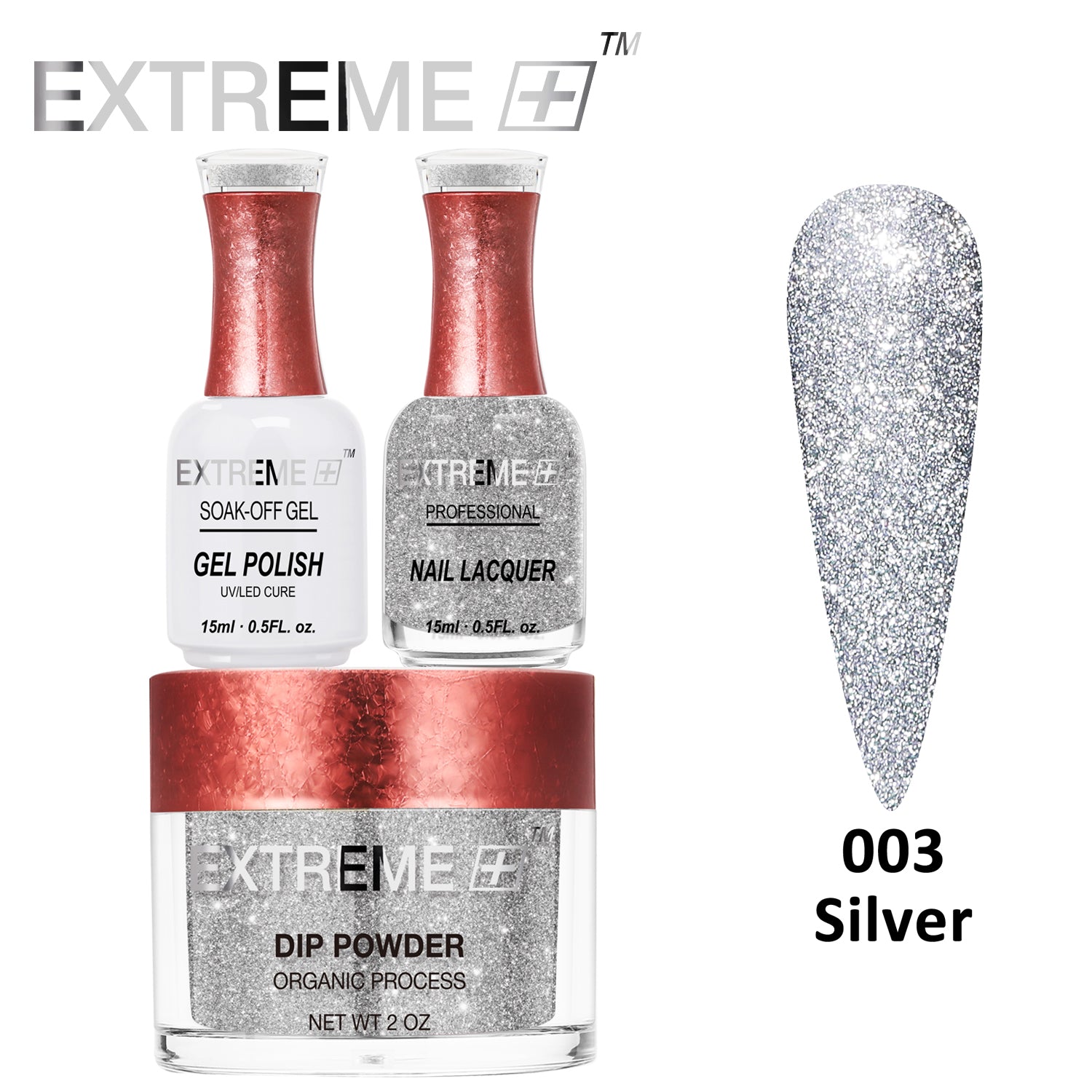 EXTREME+ Đèn pin trên Bộ ba kim tuyến lấp lánh trên móng tay - #003 Silver