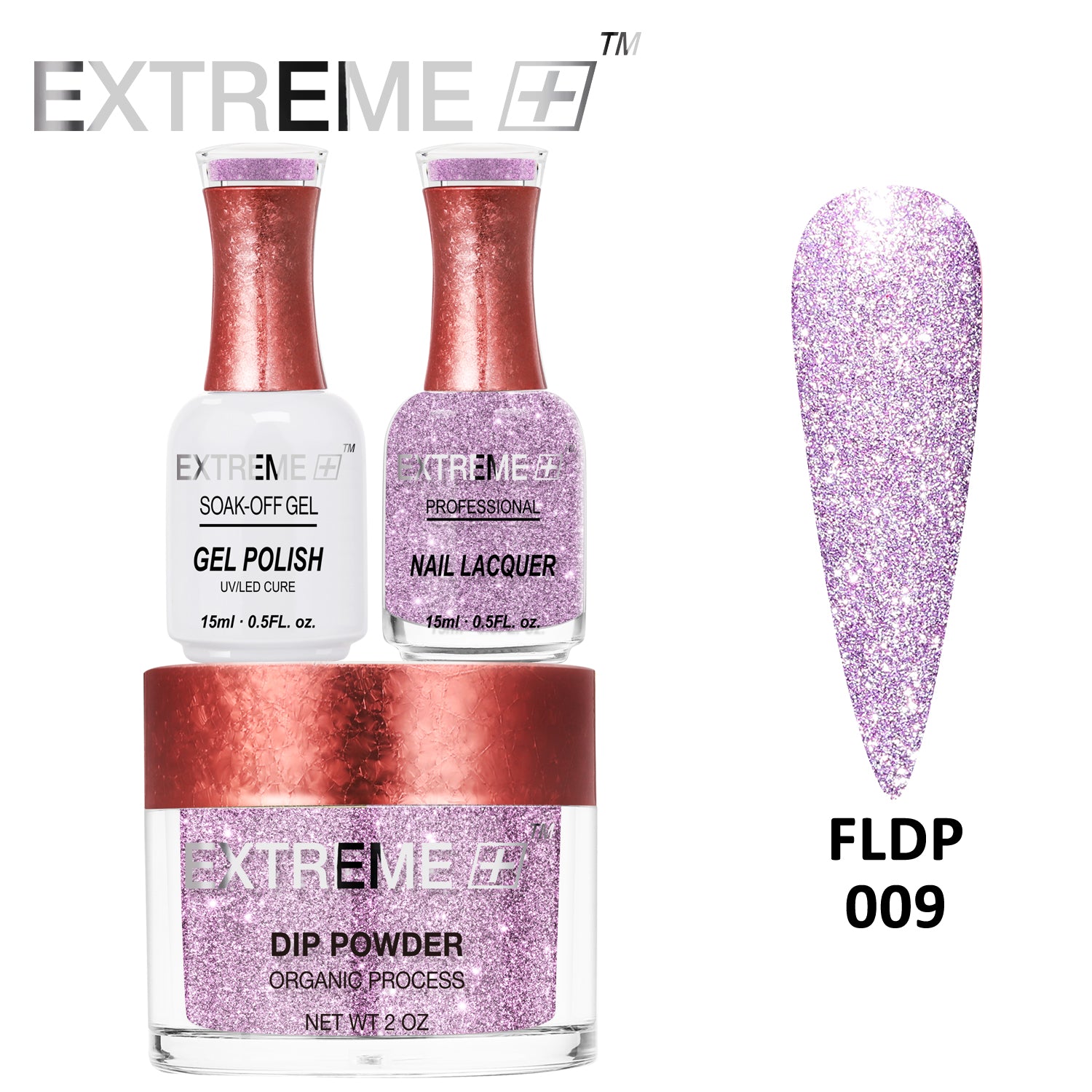 EXTREME+ Đèn pin trên Nail Bộ ba kim tuyến phản quang - #009 Rose Pink