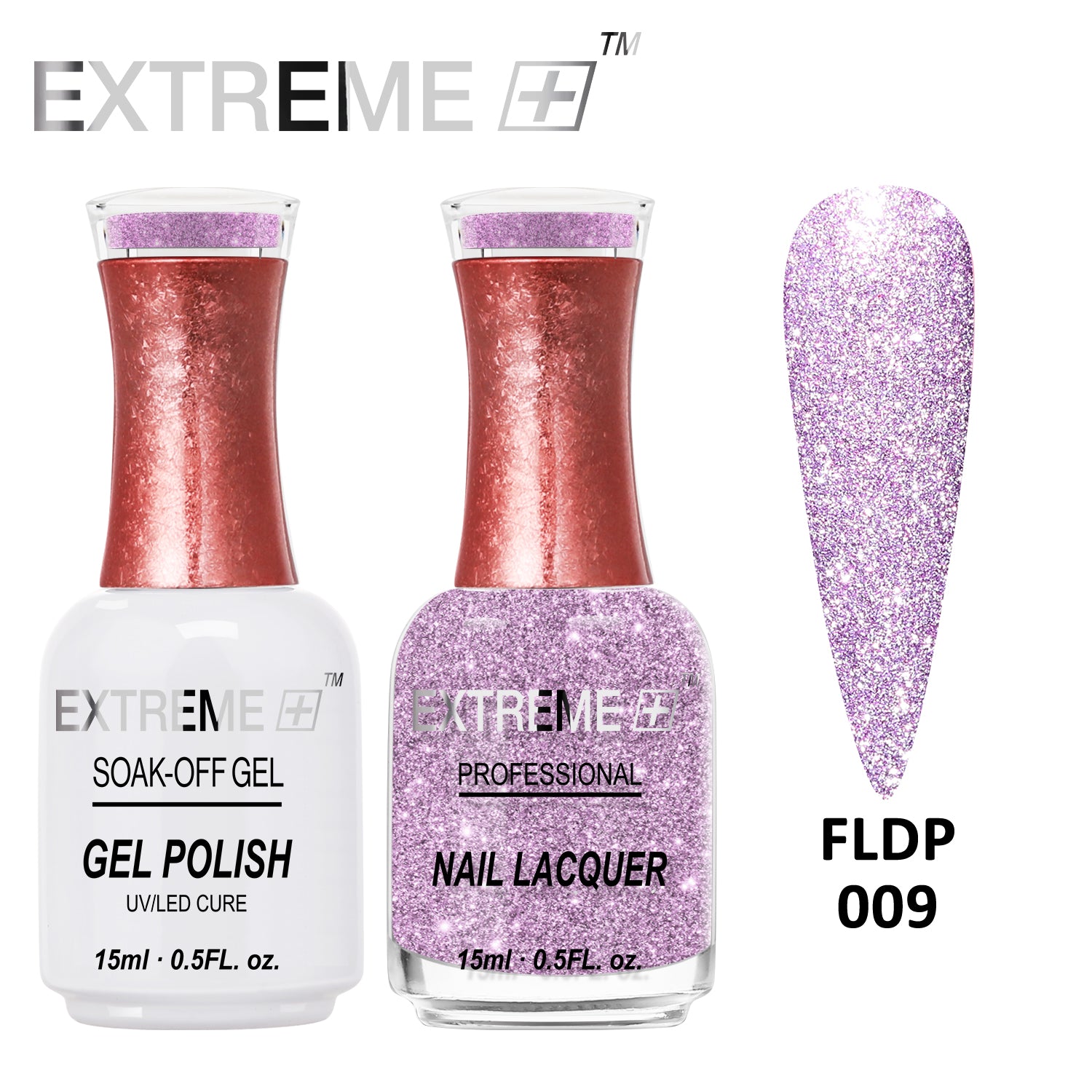 EXTREME+ Đèn pin trên Nail Bộ đôi Gel lấp lánh phản quang - #009 Rose Pink