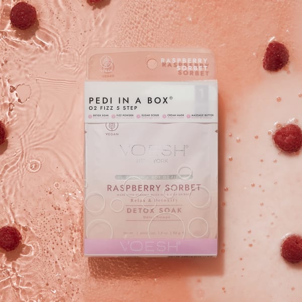 VOESH Pedi in a Box O2 Fizz 5 bước - Kem mâm xôi - Hộp 50